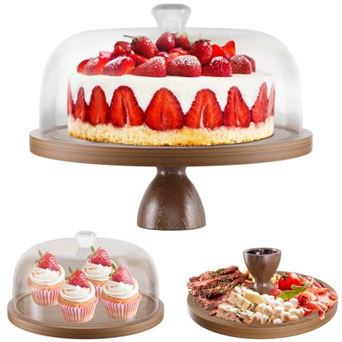 UEAKPIC Tortenplatte mit Fuß, 3-in-1kuchenplatte mit deckel，Kuchenständer，Holz Kuchenplatte für Backen Dekorativ Partys Küche，Multifunktional Kuchenplatte von UEAKPIC