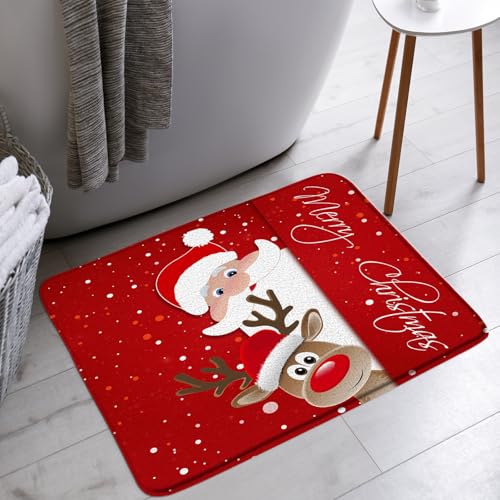 Lustige Weihnachtsmann-Badematte, Weihnachtsmann, Hirsch, Schneeflocke, Frohe Weihnachten, Urlaub für Badewanne, Teppich, Badezimmerdekoration (45,7 x 76,2 cm) von UEAUUN