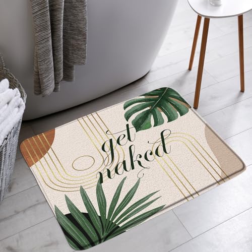 Mid Century Boho-Badematte, grüne Blätter, Pflanze, einfacher Bogen, moderne Kunst für Badewanne, Teppiche, Badezimmerdekoration (45,7 x 76,2 cm) von UEAUUN