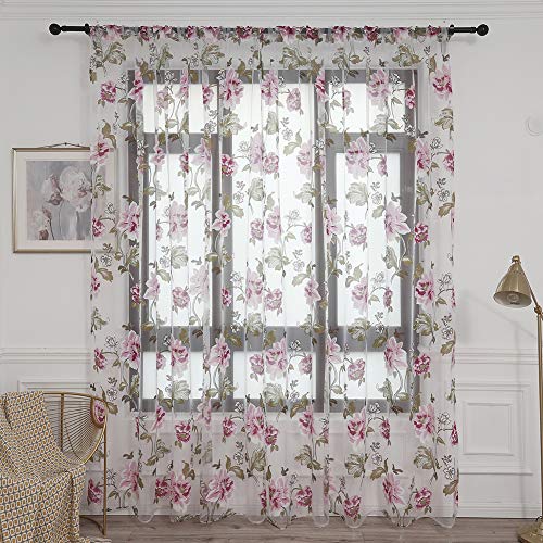 Pfingstrose Tüll Vorhänge für Küche Wohnzimmer Blumen Fenster Gardine Schlafzimmer Vorhänge Fenster Behandlungen Voile Vorhänge Panel (Rosa) von UEB