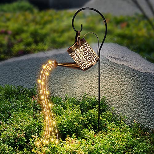 UEB Solar Gießkanne LED Solarlampen für Außen wasserdichte Garten Deko Lampen mit Wasserfall Solarleuchte Gartendeko Lichter für Gehweg Hof Terrasse Rasen warmweiß (Mit Halterung) von UEB