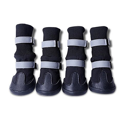 UEETEK 4pcs wasserdichte Hund Stiefel für mittlere bis große Hunde - Größe XL (schwarz) von UEETEK