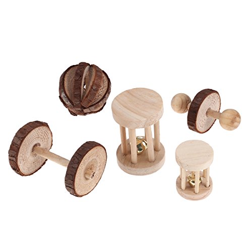 UEETEK 5pcs Roller Chew aus Holz mit Glocke Spielen Kauen für Vögel Hamster Kaninchen Kleintier von UEETEK
