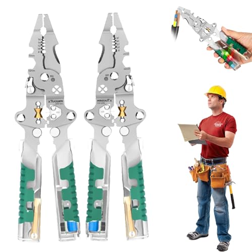 ​​Professionelle 18-in-1-Abisolierzange for Zusammenklappen | Spannungsprüfer, Crimpzange, Stiftschraubendreher & Kabelschneider | Multitool for die Verkabelung(2pcs) von UEGFSIJRF