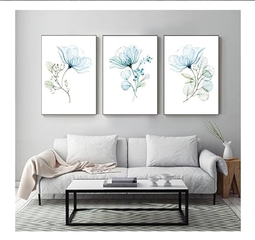 Blaue Blume Poster 3 Stück Set, Modern Print Wall Art, Rahmenlose Kunst Poster Blume, Schlafzimmer Wohnzimmer Mode Wanddekoration (blau (Farbe),40 * 60CM) von UEHVVF