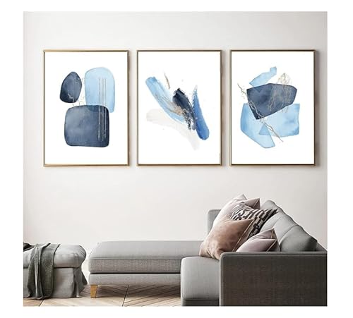 Blaues Poster 3 Stück Set Blau Abstrakte Geometrische Formen Bild Rahmenlos Wand Kunst Poster Wohnzimmer Schlafzimmer Modern Wandbild (blau (Farbe),40 * 60CM) von UEHVVF
