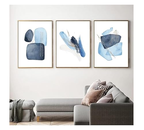 Blaues Poster 3 Stück Set Blau Abstrakte Geometrische Formen Bild Rahmenlos Wand Kunst Poster Wohnzimmer Schlafzimmer Modern Wandbild (blau (Farbe),50 * 70CM) von UEHVVF