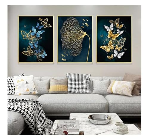 Schmetterling Poster 3 Stück Set, Gold Schmetterling Bild, Gold Lear Frameless Modern Print Canvas Wohnzimmer Kunst Wanddekoration (Gold (Farbe),30 * 40CM) von UEHVVF