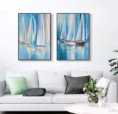 UEHVVF Abstraktes Segelboot Leinwand Gemälde Modernes Blaues Segelboot Bilder Und Drucke Wohnzimmer Dekorative Wand Kunst Gemälde Ungerahmt (Blue,50 * 70CM) von UEHVVF