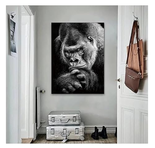 UEHVVF Gorilla Affe Lustige Tierbilder Poster und Drucke Wohnzimmer Wandkunst Gemälde Tiere Leinwandbilder Moderne Heimtextilien Ungerahmt (monochrom,80 * 120CM) von UEHVVF