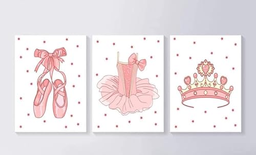 UEHVVF Mädchen Ballettschuhe Krone Fototapete Prinzessin Skandinavische Moderne Kunst Bilder, Mädchen Poster Und Gedruckte Fototapete Schlafzimmer Rahmenlos (Pink,30 * 40CM) von UEHVVF