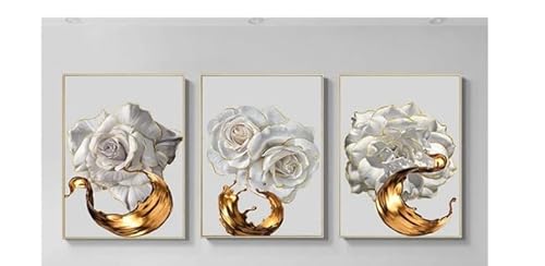 UEHVVF Rose Poster 3 Stück Set, Weiß Rose Gold Tintenspritzer Bild, ungerahmt, Schlafzimmer Wohnzimmer Mode Wandkunst (fig. reaktionär,50 * 70CM) von UEHVVF