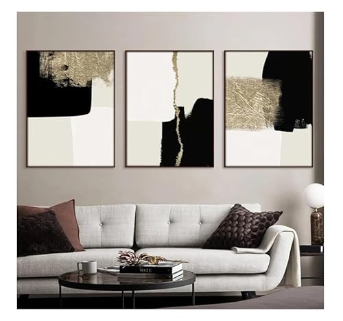 UEHVVF Schwarz Weiß Gold Abstrakt Poster 3 Stück Set Beige Schwarz Gold Minimalistische Wandkunst Moderne Mode Kunstdruck Leinwand Gemälde Für Haus Wanddekoration, Ungerahmt (monochrom,60 * 90CM) von UEHVVF
