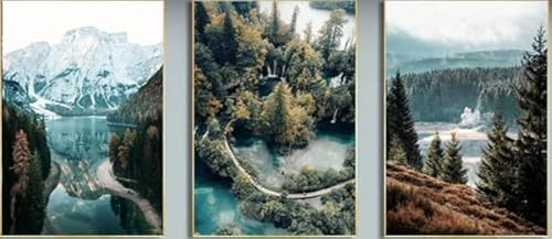 UEHVVF Set aus 3 hochwertigen Postern, Bilder von nebligen Wäldern und Naturlandschaften, Drucke, ungerahmte Wanddekoration für Wohn- und Schlafzimmer (Green,40 * 60CM) von UEHVVF