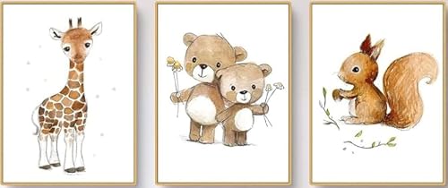 Tier Wandkunst Rehkitz Bär Eichhörnchen Bild Kunstdrucke Kinderzimmer Dekoration, Leinwandbild Poster und Drucke Wandbild Kinderzimmer Ungerahmt (Yellow,50 * 70CM) von UEHVVF