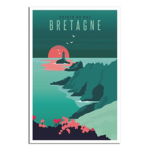 UEJD Bretagne Pointe Du Raz Vintage Reiseposter Dekorative Poster Moderne Schlafzimmer Leinwand Kunst Poster Bild Malerei Poster Wanddekoration Kunst Geschenk von UEJD