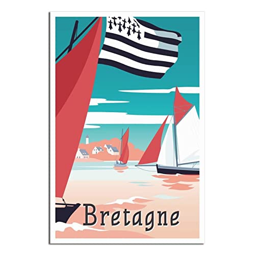 UEJD Bretagne Segelboot Vintage Reise Poster Dekorative Poster Modern Bedroom Canvas Art Poster Bild Malerei Poster Wanddekoration Kunst Geschenk von UEJD