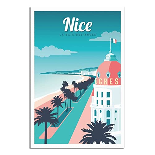 UEJD Nice France Bay Vintage Reiseposter Dekorative Poster Modern Schlafzimmer Leinwand Kunst Poster Bild Malerei Poster Wanddekoration Kunst Geschenk von UEJD