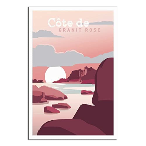 UEJD Rosa Granit Küste Bretagne Vintage Reise Poster Dekorative Poster Modern Schlafzimmer Leinwand Kunst Poster Bild Malerei Poster Wanddekoration Kunst Geschenk von UEJD