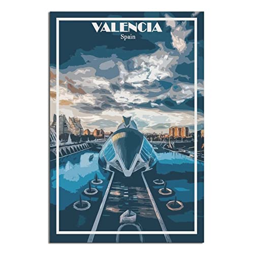 UEJD Valencia Spanien Vintage Reiseposter Skyline Dekorative Poster Modern Bedroom Canvas Art Poster Bild Malerei Poster Wanddekoration Kunst Geschenk von UEJD