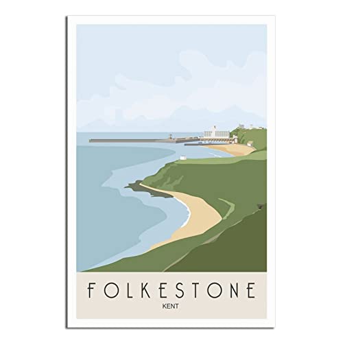 Vintage Folkestone Kent Reiseposter Küste Dekorative Poster Modern Schlafzimmer Leinwand Kunst Poster Bild Malerei Poster Wanddeko Kunst Geschenk von UEJD