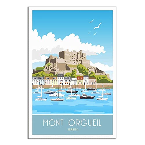Vintage Mont Orgueil Castle Jersey Reiseposter Dekorative Poster Modern Schlafzimmer Leinwand Kunst Poster Bild Malerei Poster Wanddeko Kunst Geschenk von UEJD