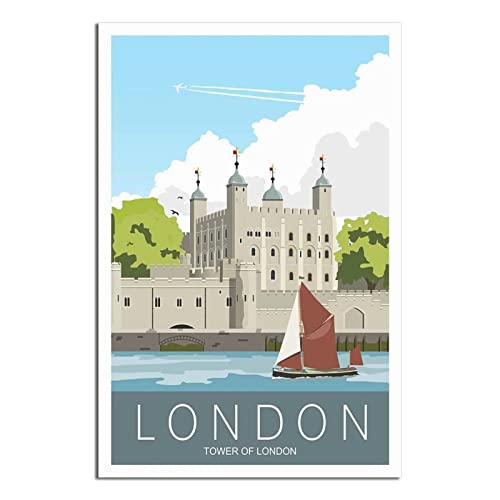 Vintage-Poster, Motiv: England-Turm von London, Skyline, Reise-Poster, dekoratives Poster, modernes Schlafzimmer, Leinwand-Kunst, Poster, Wanddekoration, Kunst, Geschenk von UEJD