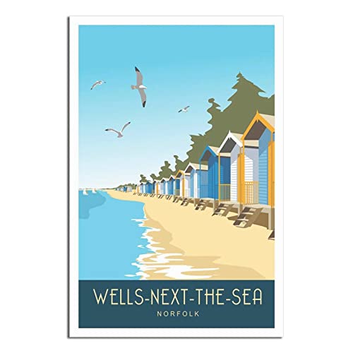 Vintage Wells-next-the-Sea Beach Norfolk Reise-Poster, dekoratives Poster, modernes Schlafzimmer, Leinwand-Kunst, Poster, Gemälde, Poster, Wanddekoration, Kunst, Geschenk von UEJD