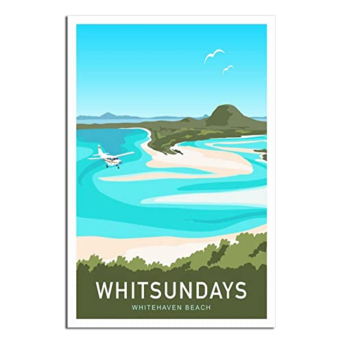 Vintage Whitsundays Whitehaven Beach Reise-Poster, dekoratives Poster, modernes Schlafzimmer, Leinwand, Kunst, Poster, Poster, Wanddekoration, Kunst, Geschenk von UEJD