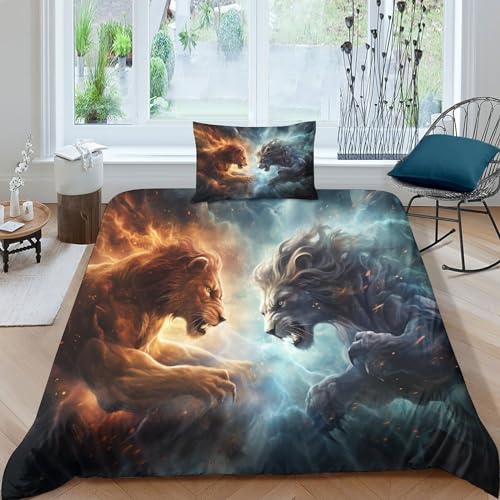 UENDOKRNN Löwe Bettbezug Set Bettwäsche Kinderbettwäsche-Set Reißverschluss Mit Kissenbezügen Betten Set Für Jugendliche Kinder Schlafzimmer Single（1Tier5x200cm） von UENDOKRNN