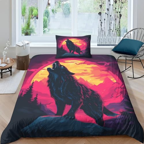 UENDOKRNN Mondwolf Bettbezug Bettwäsche Kinderbettwäsche Reißverschluss Mit Kissenbezug Betten Set Für Jugendliche Kinder Schlafzimmer Single（1Tier5x200cm） von UENDOKRNN
