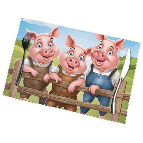 Lustiges, niedliches Schweine-Platzdeckchen-Set, 6 Stück. Hitzebeständige Tischsets können gewaschen und wiederverwendet werden. Dick und langlebig, Tischmatte. 30 x 45 cm. von UENFFKDAP