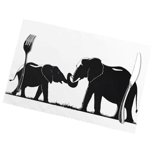 Platzsets mit altem Elefant und jungen Elefanten, 6 Stück. Hitzebeständige Tischsets können gewaschen und wiederverwendet werden. Dick und langlebig, Tischmatte: 30 x 45 cm. von UENFFKDAP