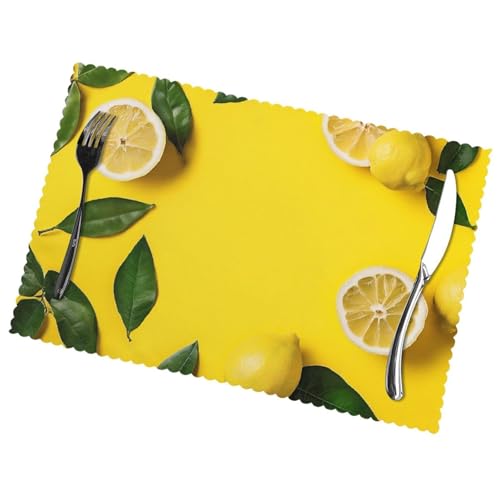 Platzsets mit gelben Zitronen, 6 Stück. Hitzebeständige Tischsets können gewaschen und wiederverwendet werden. Dick und langlebig, Tischmatte: 30 x 45 cm. von UENFFKDAP