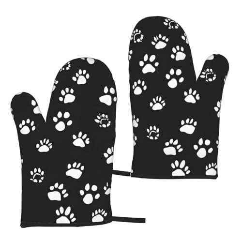 UENFFKDAP Hitzebeständige Ofenhandschuhe mit Hunde-Aufdruck. Wasserdicht und langlebig. Polyester, Schwarz von UENFFKDAP