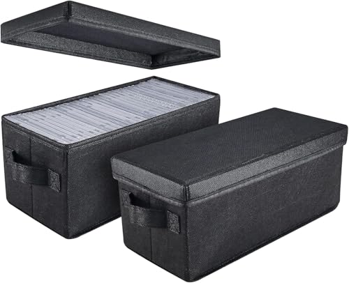 UENTIP CD Aufbewahrungsbox –Pack of 2 CD Case Holder-13.2" x5.9" x 5.3",Behälter für 30 CDs in vollen Jewel Hüllen,60 CDs in schlanken Hüllen und 165 Discs in CD Sleeves,Schwarz (2 Stück) von UENTIP