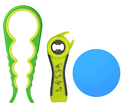 Glasöffner 4-IN-1, Manuell 5-IN-1 Flaschenöffner Silikon-Glasgreifer Deckelöffner 3 Stück, Anti-Rutsch Bier Flasche Glaube Kann Deckel Off Dosenöffner Küche Camping Kochen Gadgets von UEOTO