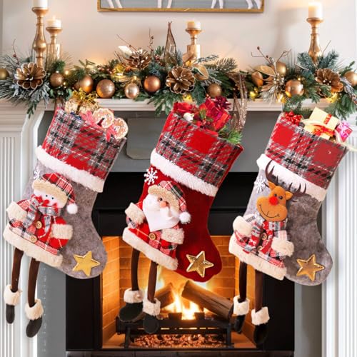 Nikolausstrumpf Kinder 3er Set, Klein Weihnachtsstrumpf Personalisiert Weihnachtssocken Kamin Nikolaus Socken Weihnachten Deko, Rot Grau Nikolausstiefel zum Befüllen Weihnachtsstrümpfe Weihnachtsdeko Nikolausstrumpf Kinder 3er Set, Klein Weihnachtsstrumpf Personalisiert Weihnachtssocken Kamin Nikolaus Socken Weihnachten Deko, Rot Grau Nikolausstiefel zum Befüllen Weihnachtsstrümpfe Weihnachtsdeko von UEOTO