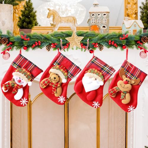 Nikolausstrumpf Klein 4er Set, Nikolausstiefel Zum Befüllen Kinder Flannel Nikolaus Socken zum Befüllen und Aufhängen Weihnachtssocken Kamin Deko, Weihnachtsstrumpf Personalisiert Weihnachtsdeko Rot Nikolausstrumpf Klein 4er Set, Nikolausstiefel Zum Befüllen Kinder Flannel Nikolaus Socken zum Befüllen und Aufhängen Weihnachtssocken Kamin Deko, Weihnachtsstrumpf Personalisiert Weihnachtsdeko Rot von UEOTO