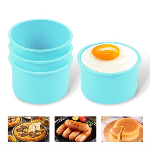 4 Stück Eierpfanne für HeißLuftfritteuse, 10,5cm Silikon Backform für Airfryer Runde Silikonform Eierform Antihaftbeschichtet Luftfritteusen-Zubehör für Frühstücksei Sandwiches von UEPOA