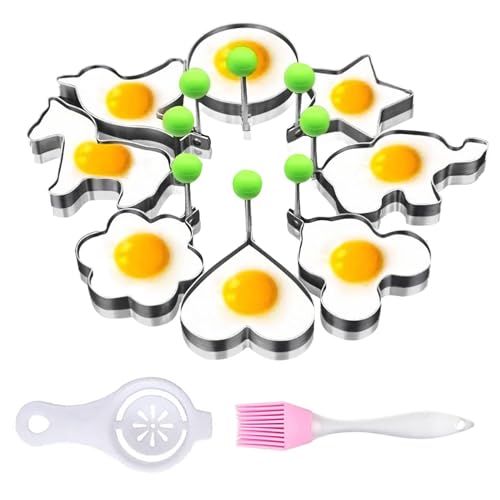 8 Stück Pancake Form, Pfannkuchen Form Antihaft Spiegeleierformen für die Pfanne Edelstahl Eierformer mit Klappbaren Silikongriffen für Omeletts Spiegeleier Hackbraten von UEPOA