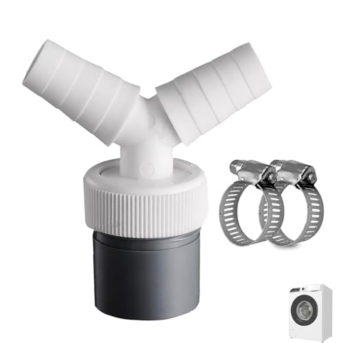 Abfluss Waschmaschine Doppelanschluss, Waschmaschine Abfluss Adapter 1 1/4 Mm Y-Adapter mit Abgang für Rohr 40 mm und Eingang Ø18-24 mm Set für Geschirrspüler Gartenschläuche von UEPOA