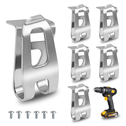 Gürtelclip, 6 Stück Edelstahl Ersatz-Gürtelclip-Haken mit Schrauben Ersatz-Gürtelhaken-Clip mit XFD01 XFD07D DTD144 DTD144Z DHP481 12V 18V für Den Batteriesockel Einer Elektrischen Bohrmaschine von UEPOA