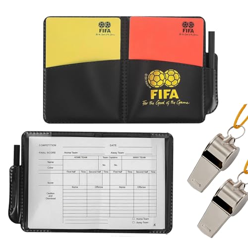 Schiedsrichter Set, Fußball Schiedsrichter Karten Set Rot und Gelb Karte mit 2 Metall Trainer Pfeife Brieftaschen Ergebnisbögen für Schulsport Sport Fußballspiel Schiedsrichter Set, Fußball Schiedsrichter Karten Set Rot und Gelb Karte mit 2 Metall Trainer Pfeife Brieftaschen Ergebnisbögen für Schulsport Sport Fußballspiel von UEPOA