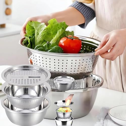 UEPXXOAA Deutsches multifunktionales Edelstahlbecken, Salatschleuder, Obst- und Gemüsewaschen, Reissieb, Korbschale, Hack- und Abtropfbecken aus Edelstahl, Reiswaschsieb (Size : 30cm/12in) von UEPXXOAA