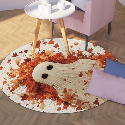 Ghost Theme 240cm Runde Teppiche Halloween Dekor Herbst Blätter Muster Boden Teppich Waschbar Gemütlich Low Flor für Wohnzimmer Schlafzimmer Büro Ghost Theme 240cm Runde Teppiche Halloween Dekor Herbst Blätter Muster Boden Teppich Waschbar Gemütlich Low Flor für Wohnzimmer Schlafzimmer Büro von UERWOWELL