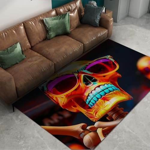Gothic Style Area Teppich 60x90cm Lebendige Totenkopf Print Low TFlor Fußmatten für Halloween Wohnzimmer Studio Eingang Wohnkultur Waschbar rutschfest von UERWOWELL