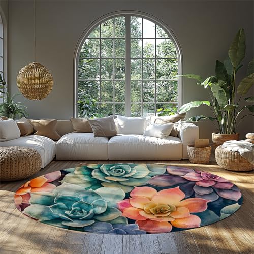 Großer runder Eingangsteppich 90cm Tropische Sukkulentenpflanzenmuster niedrige Flor runde Yogamatte für Küche Esszimmer Terrasse weich waschbar Großer runder Eingangsteppich 90cm Tropische Sukkulentenpflanzenmuster niedrige Flor runde Yogamatte für Küche Esszimmer Terrasse weich waschbar von UERWOWELL