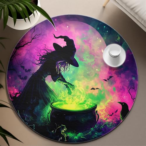 Halloween Hexe Stil 200cm Runde Teppiche Magischer Kessel Vollmond Krähe Druck Boden Teppich Waschbar Weicher niedriger Flor für Wohnzimmer Schlafzimmer Halloween Hexe Stil 200cm Runde Teppiche Magischer Kessel Vollmond Krähe Druck Boden Teppich Waschbar Weicher niedriger Flor für Wohnzimmer Schlafzimmer von UERWOWELL
