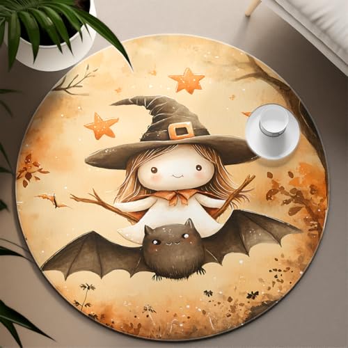 Herbst Sternenhimmel Runder Teppich Halloween Hexe und Fledermaus Druck Gemütliche waschbare niedrige Flor Fußmatten für Kinderzimmer Schlafzimmer Spielzimmer 150cm Herbst Sternenhimmel Runder Teppich Halloween Hexe und Fledermaus Druck Gemütliche waschbare niedrige Flor Fußmatten für Kinderzimmer Schlafzimmer Spielzimmer 150cm von UERWOWELL